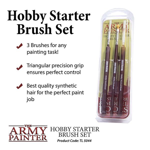 Hobby Brush Starter Set by The Army Painter Acrylic Paint Brushes for Acrylic Painting and Wargame Figures Miniature Paint Brushes Set of 3 Durable Hobby Paint Brush Set for Hobbyists