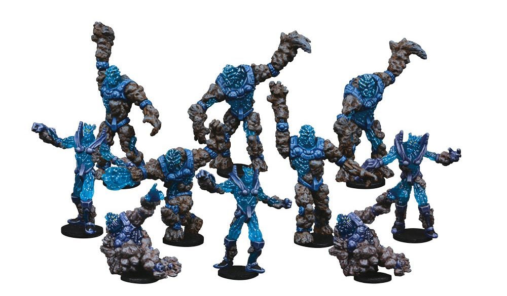 24 Translucent Blue and Yellow Hex Bases DreadBall Xtreme