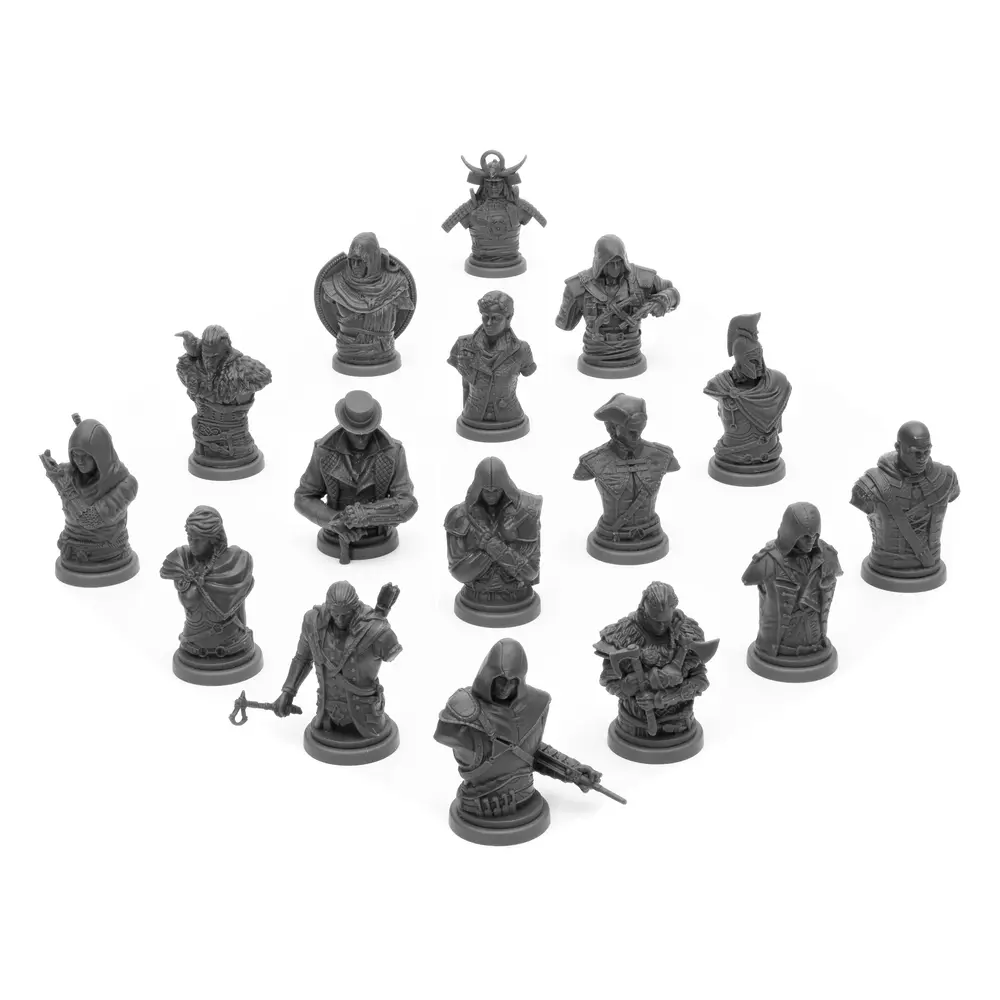 assassins creed animus the board game collectors edition product shot character busts arrayed spread full size square crop